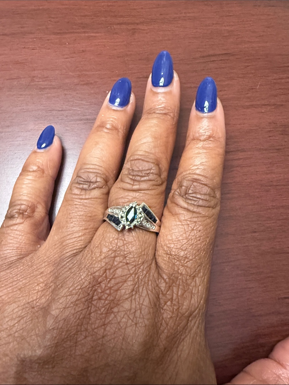 Sterling Silver Ring with Blue Marquise Stone and Accent Details - Women Jewelry
